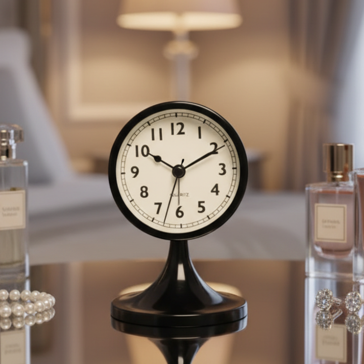 Elegante reloj despertador clásico, silencioso y con luz para mesita de noche, decoración vintage.