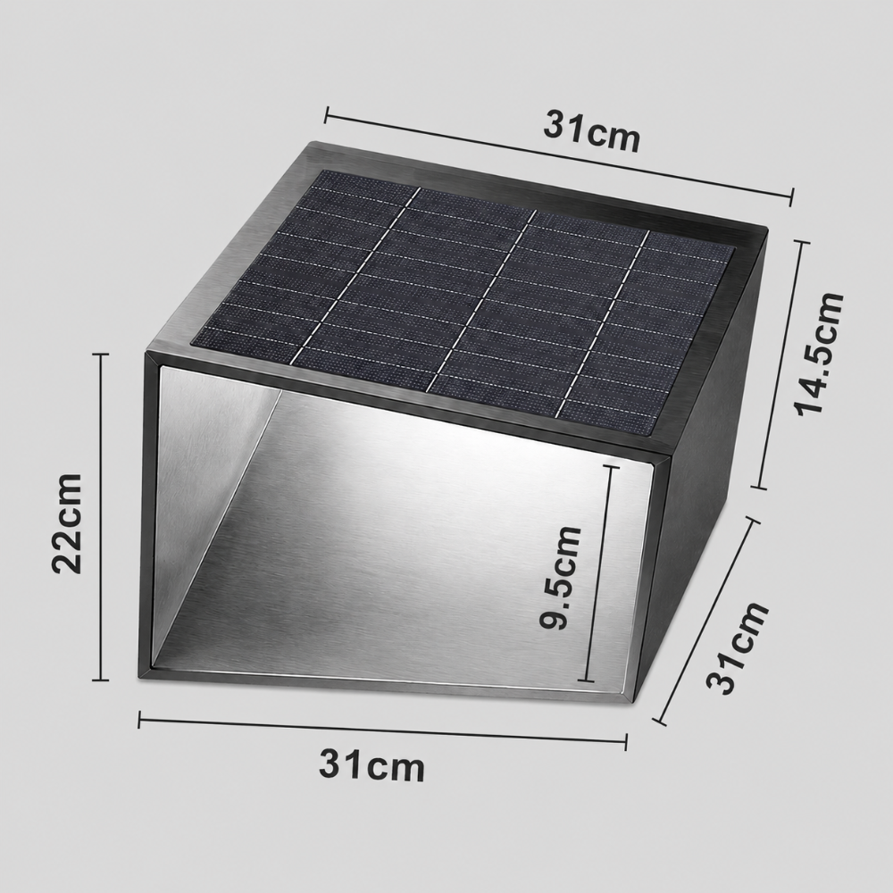 Lámpara solar para bordes de camino en jardín moderno, iluminación LED exterior y automática.