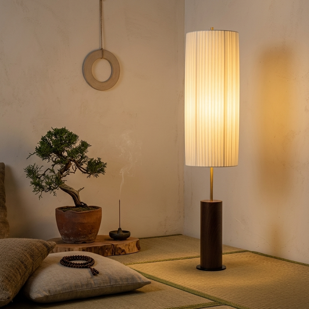 Estilo wabi sabi en lámpara de pie LED Kiyora, luz eficiente para el hogar moderno.