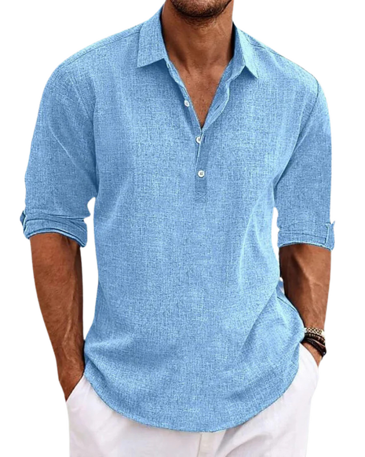 Camisa de hombre de algodón transpirable para verano, ideal para climas cálidos y frescura.