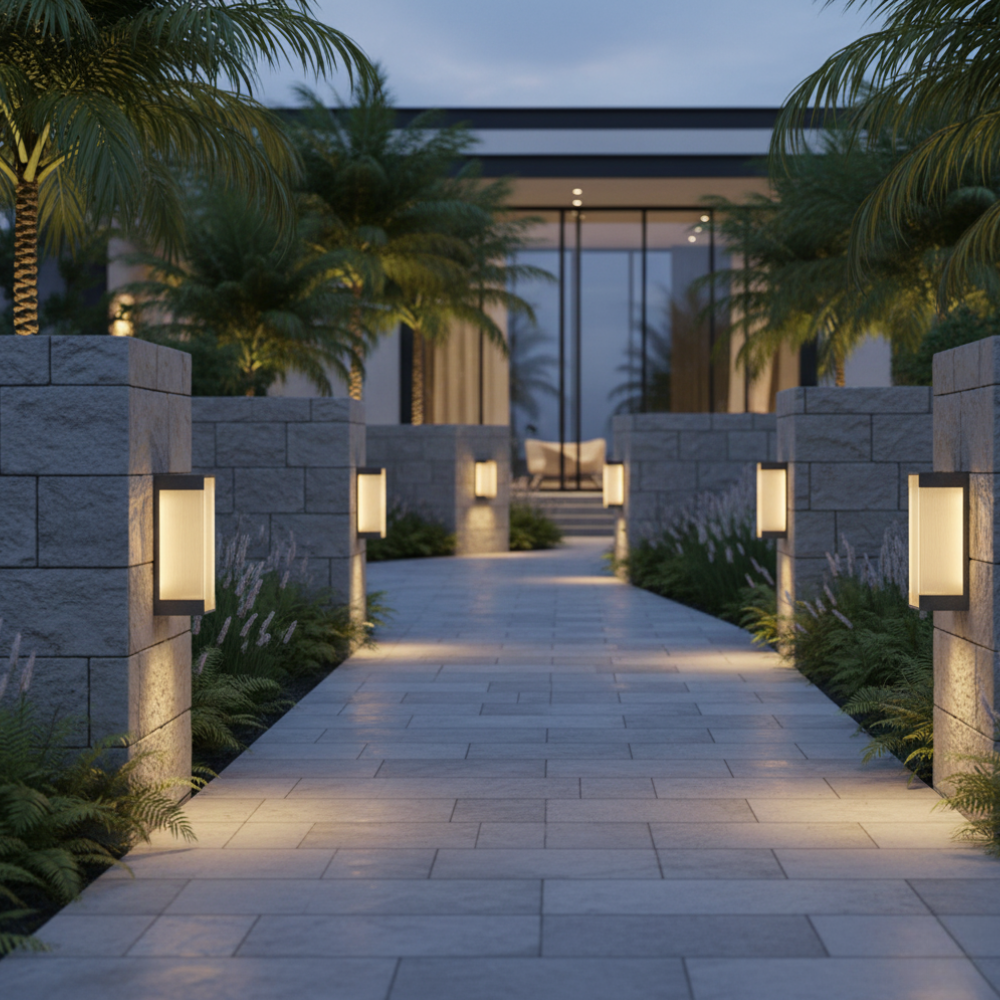 Aplique LED moderno de acero inoxidable para iluminación de balcón y patio.