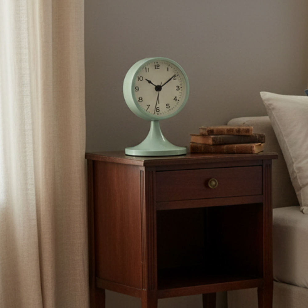Reloj de alarma de dormitorio con luz, mecanismo de cuarzo silencioso para un ambiente sereno y retro.