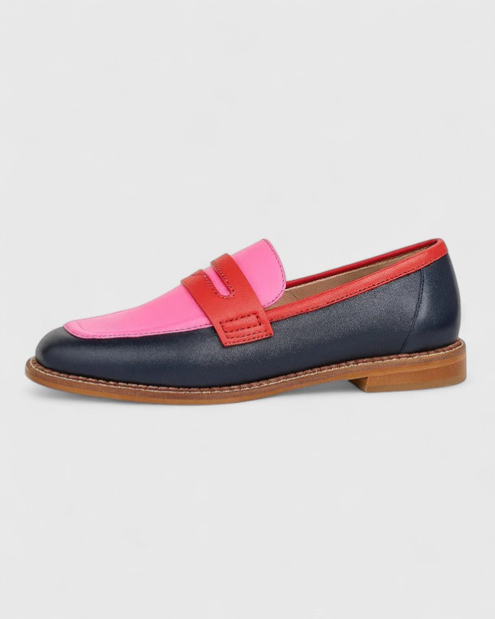Zapatos mocasines mujer penny loafer color block, cómodos y versátiles para moda casual femenina.