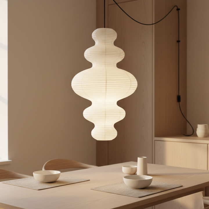 Luz ambiental: Lámpara Akari Juni colgante de techo para cocina moderna. Diseño escandinavo.