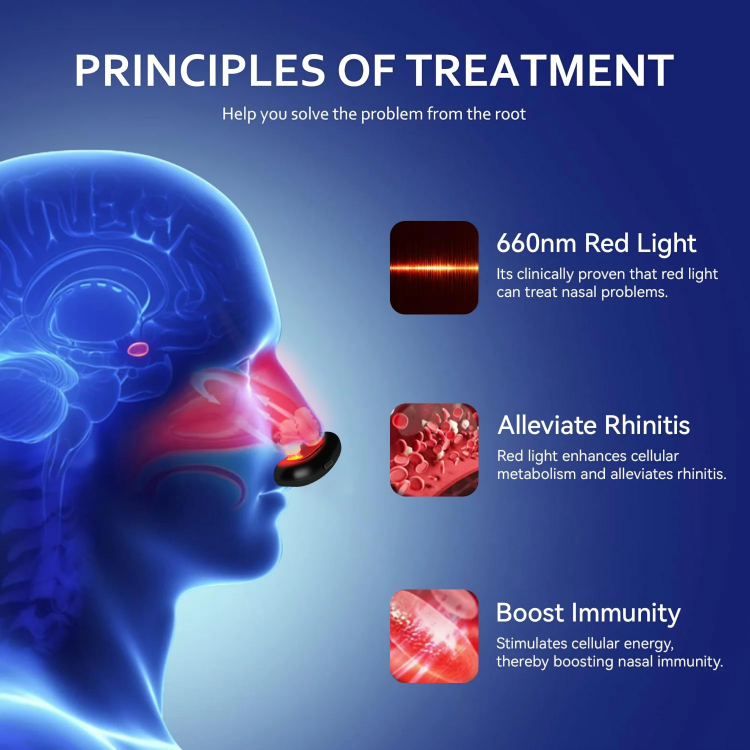 Mejora tu salud respiratoria con este dispositivo portátil de luz roja 660nm para terapia nasal. Alivio natural.