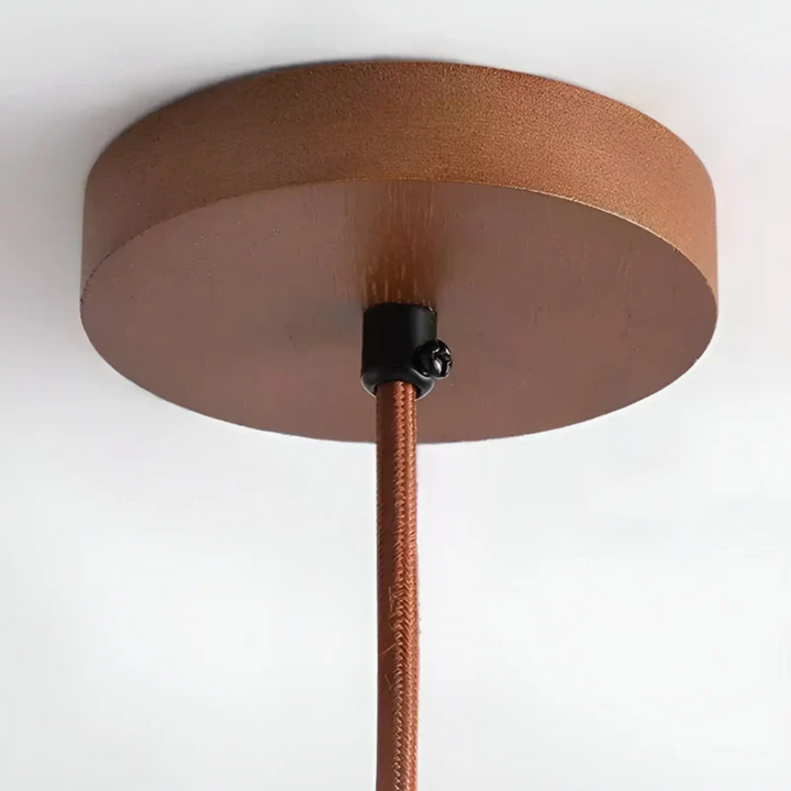 Diseño de lámpara colgante LED Ø 15cm, inspiración japonesa, materiales como piedra y madera, iluminación suave.