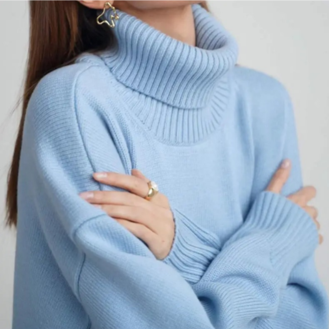 Jersey elegante para mujer, cuello alto, calidez óptima y estilo moderno para el frío invernal.