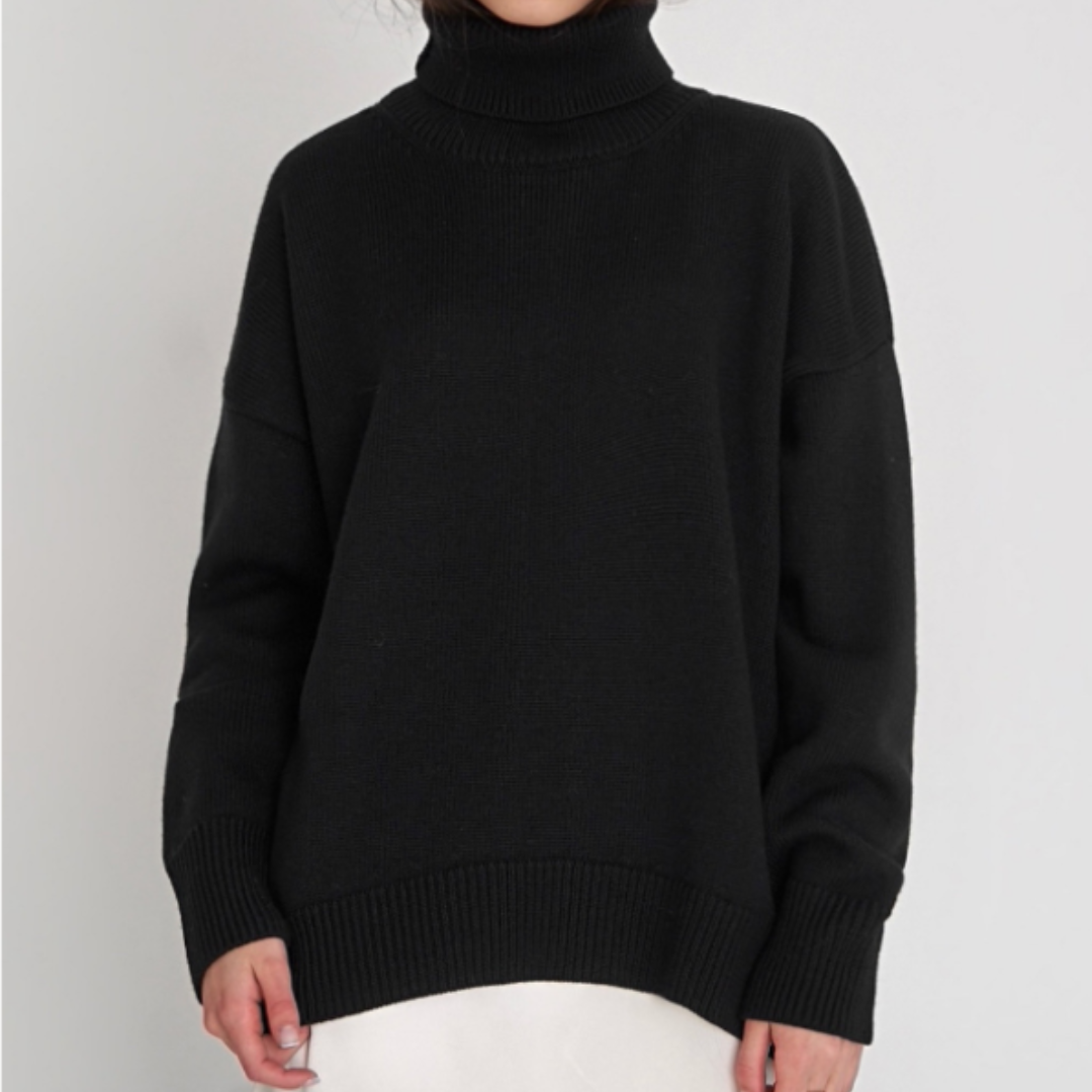 Jersey básico de cuello alto para mujer, manga larga, prenda cálida y chic para el frío invierno.
