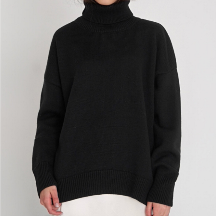 Jersey básico de cuello alto para mujer, manga larga, prenda cálida y chic para el frío invierno.
