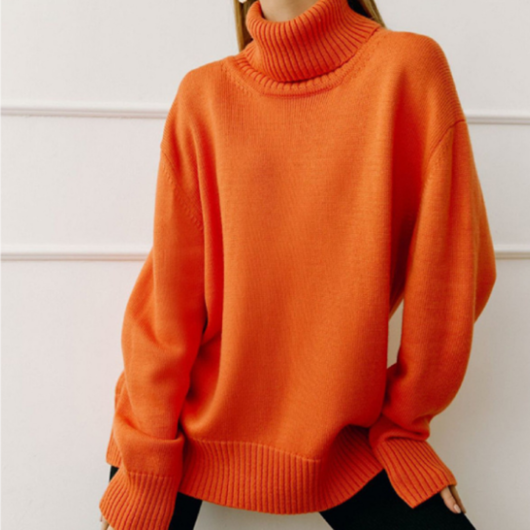 Jersey cálido de cuello alto para mujer, moda invierno, diseño básico y elegante de manga larga.