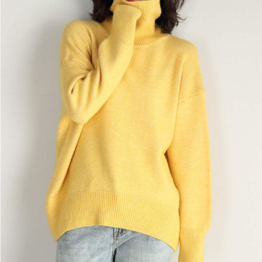 Jersey de punto suave y elegante de cuello alto para mujer, esencial de moda para la temporada invernal.