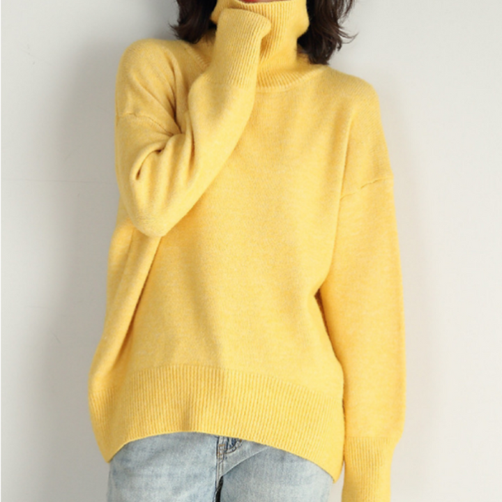 Jersey de punto suave y elegante de cuello alto para mujer, esencial de moda para la temporada invernal.