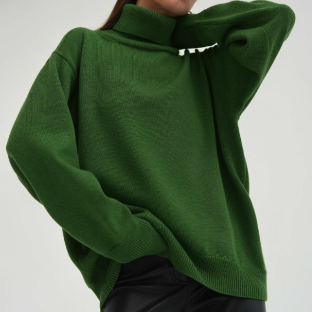 Jersey básico de cuello alto para mujer, elegante y funcional, garantizando calidez y estilo todo el invierno.