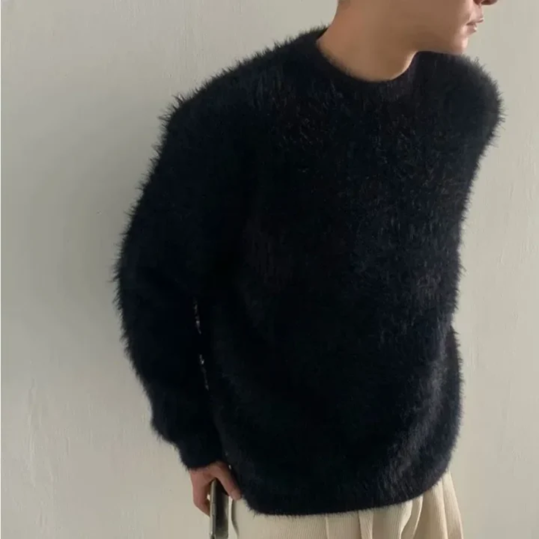Jersey casual de hombre con cuello redondo y manga larga. Suéter versátil y cómodo para moda masculina.