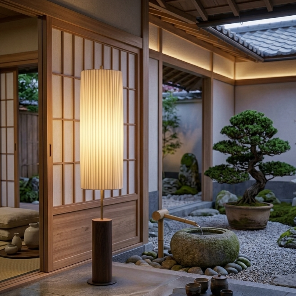 Iluminación LED Kiyora moderna, lámpara de pie wabi sabi para un ambiente relajante.