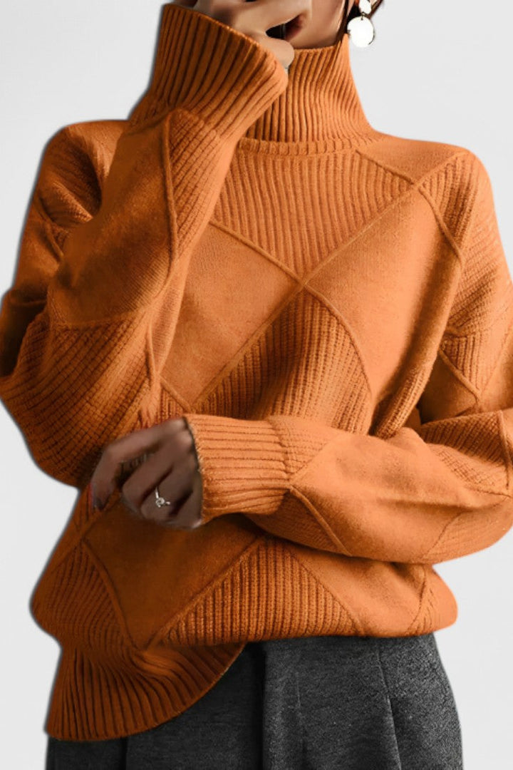 Detalle de cuello de jersey para mujer, punto elástico y cómodo, añade sofisticación al outfit.
