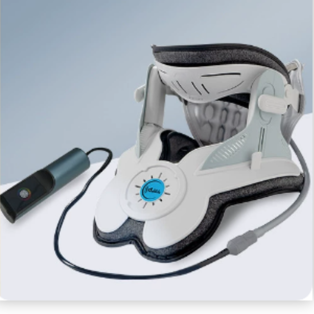 Estirador de cuello ajustable para tracción cervical, aliviando dolor y mejorando postura.