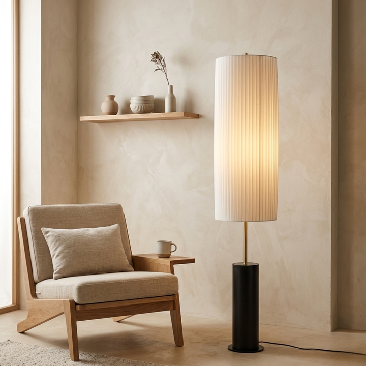 Lámpara de pie LED Kiyora wabi sabi moderna, estilo minimalista ideal para sala de estar.