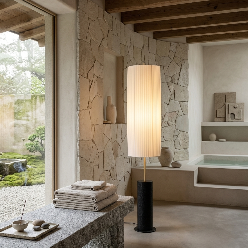 Luz ambiental LED Kiyora wabi sabi, lámpara de pie moderna perfecta para dormitorio.