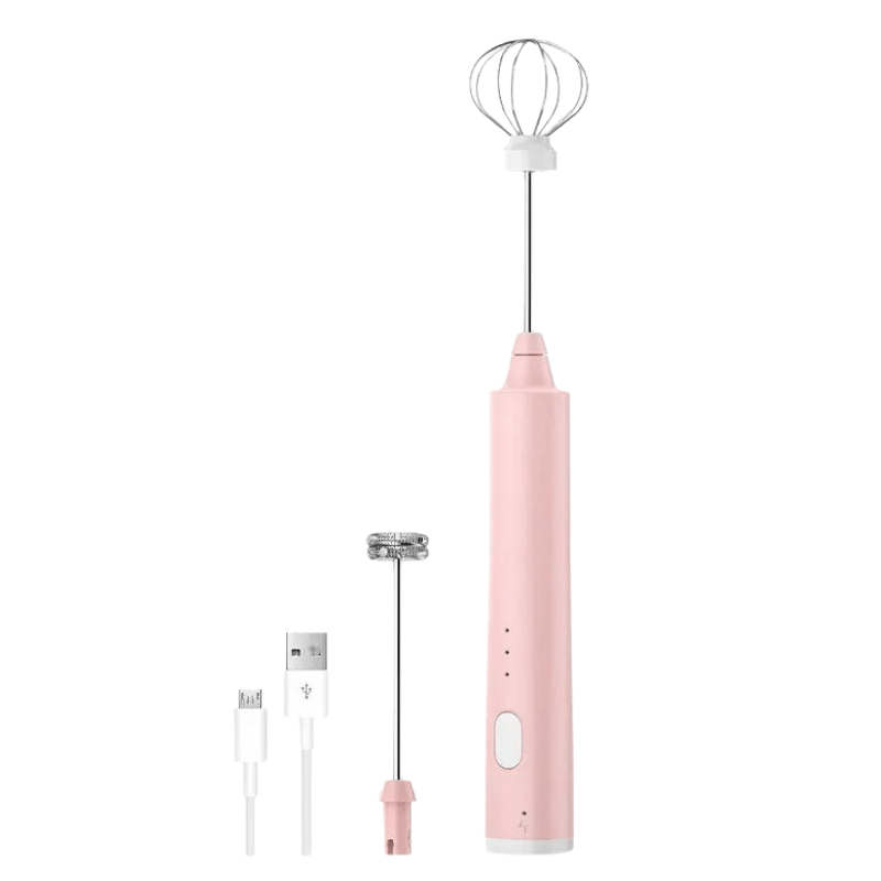 Batidora de cocina y café recargable USB. Batidor de huevos y espumador de leche de acero inoxidable.