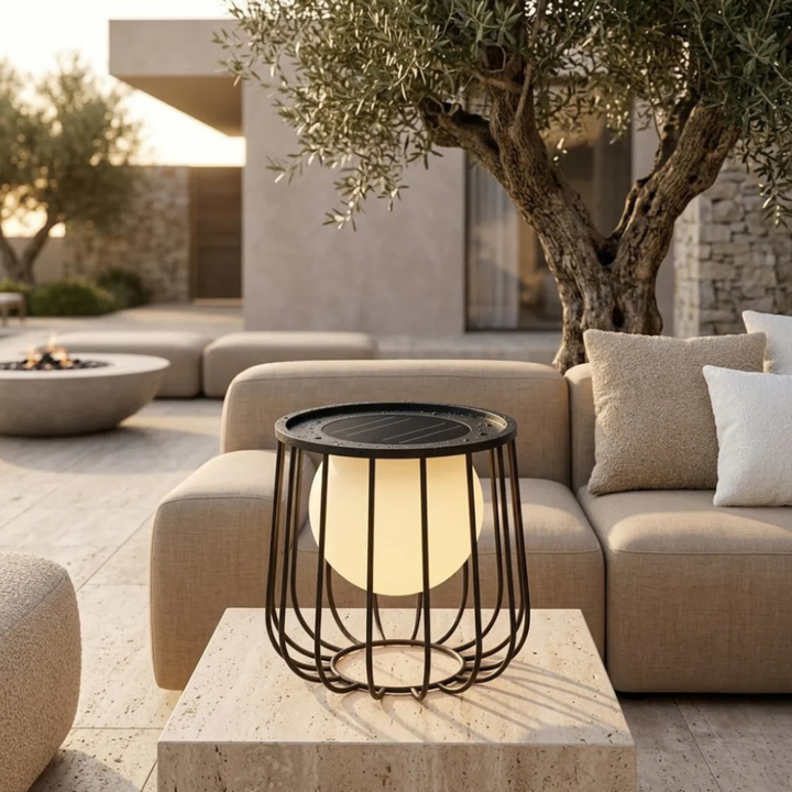Iluminación exterior LED con energía solar, ideal para crear ambiente en patios.