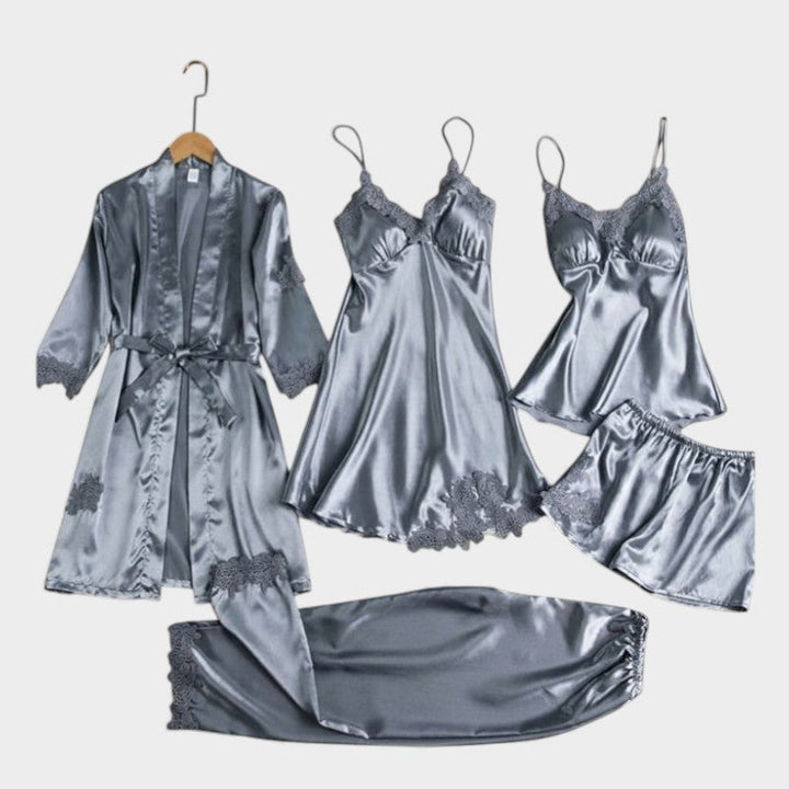 Pijama de lencería de satén y encaje, sedoso y cómodo. Conjunto ropa interior elegante para dormitorio.