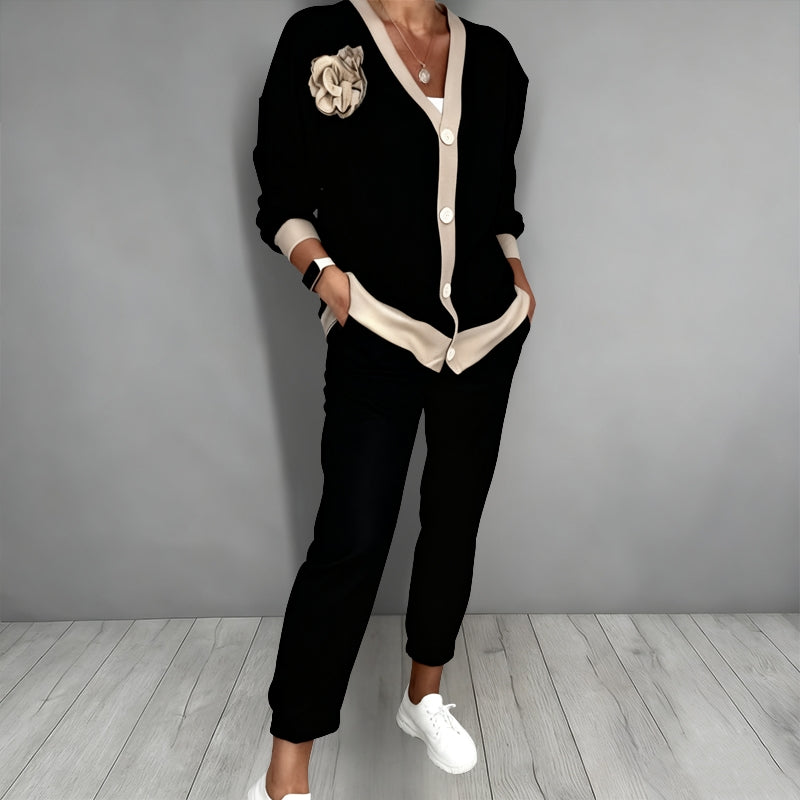 Conjunto de dos piezas para mujer: cárdigan y top. Estilo elegante y casual, ideal para primavera y otoño.