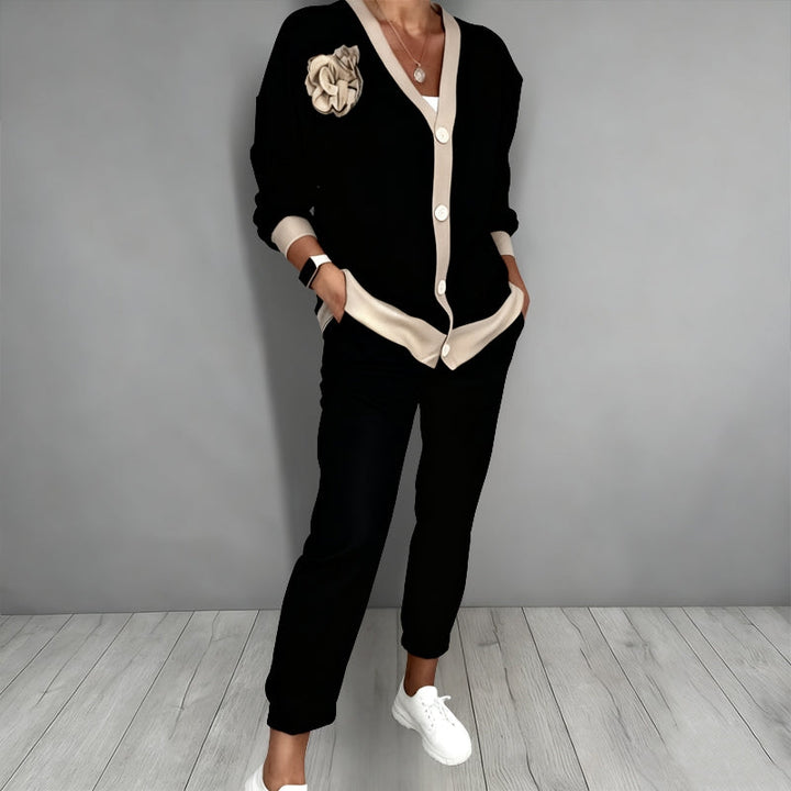 Conjunto de dos piezas para mujer: cárdigan y top. Estilo elegante y casual, ideal para primavera y otoño.
