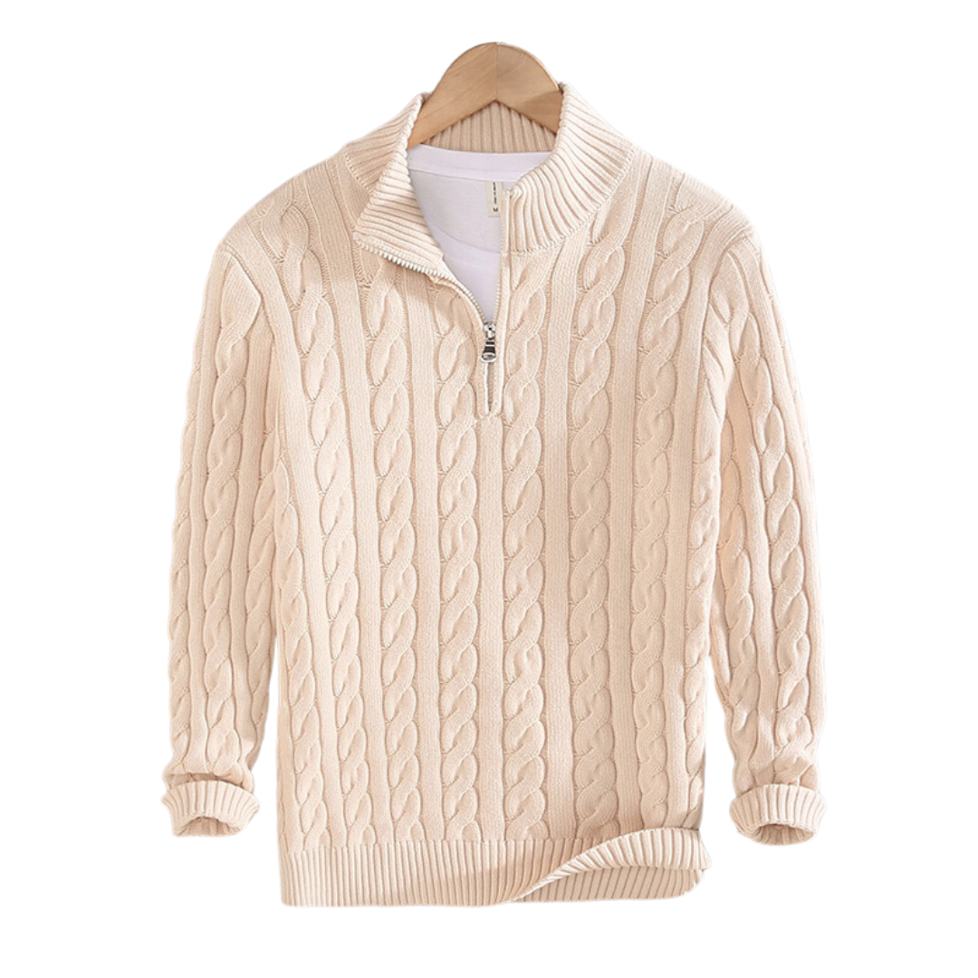 Jersey cuello alto hombre, media cremallera. Suéter elegante de algodón para moda masculina otoño/invierno.