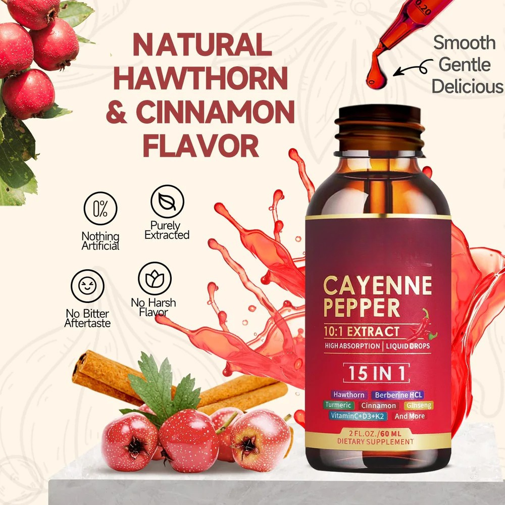 Remedio natural de cayena líquida para mejorar la energía y la función circulatoria.