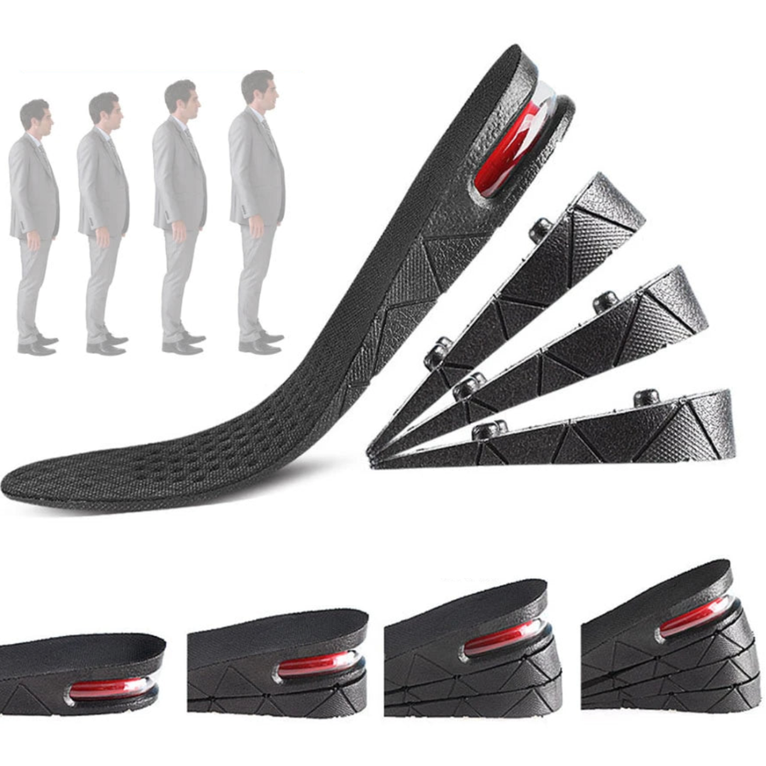 Plantillas elevadoras unisex para aumento de altura discreto. Incrementa tu estatura de forma invisible y cómoda.