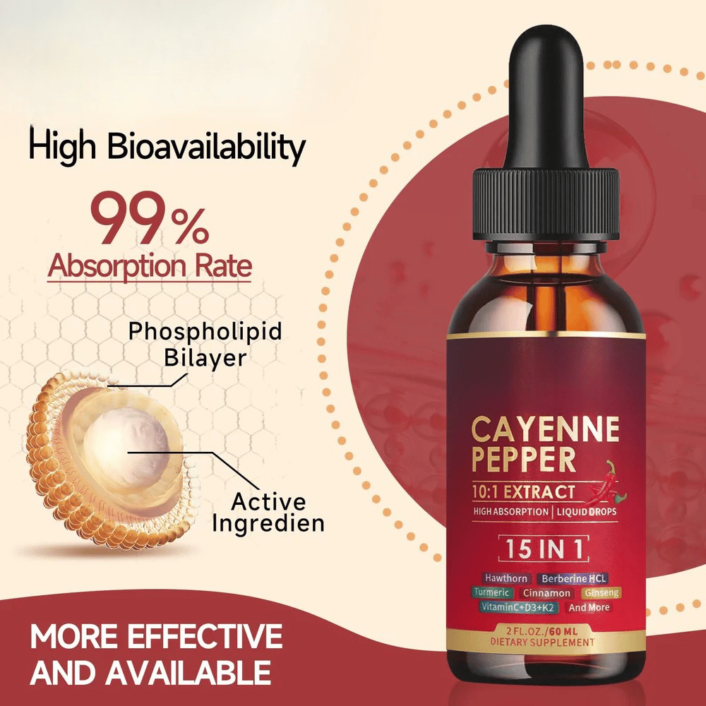 Extracto natural de cayena, potenciador de energía y apoyo a la salud circulatoria.