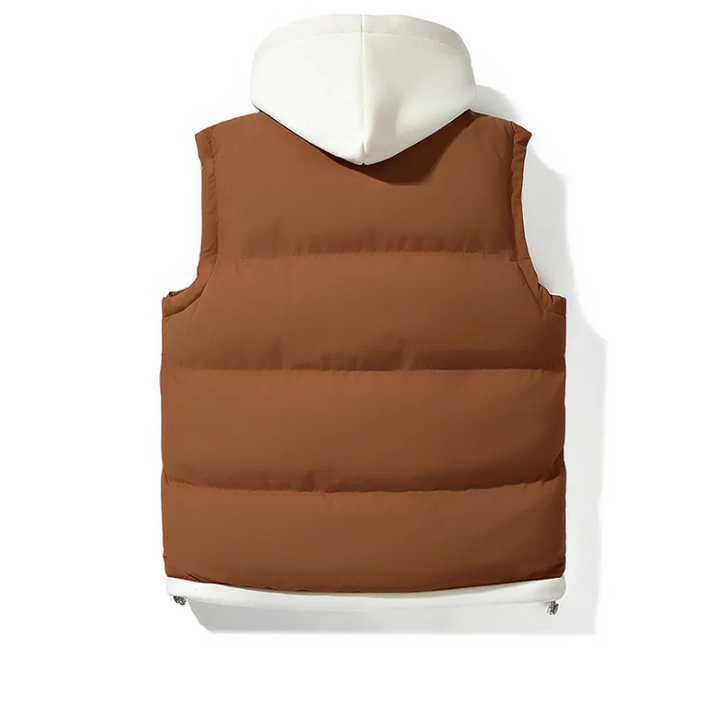 Chaleco puffer masculino con capucha, acolchado y ligero, para un look casual y máxima comodidad.