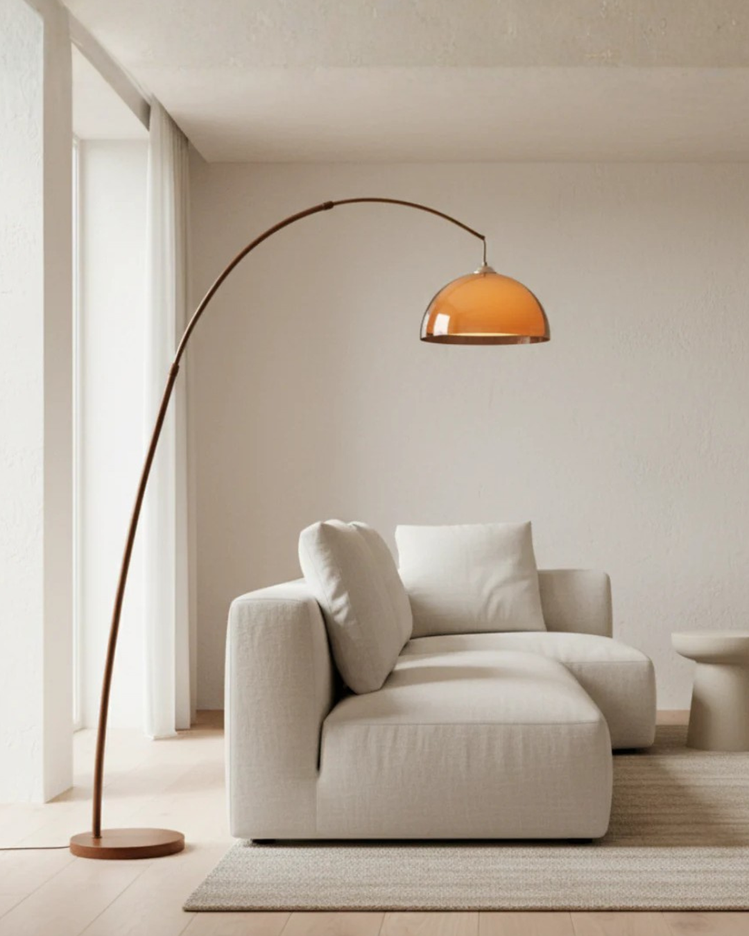 Lámpara de pie Arc Ventoro, moderna iluminación arqueada para sala de estar, crea ambiente con luz cálida.