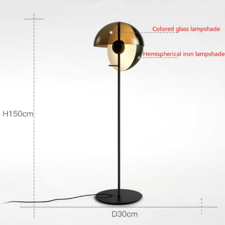 Lámpara de pie moderna de cristal. Luz LED para dormitorio, diseño elegante y funcional para el hogar.
