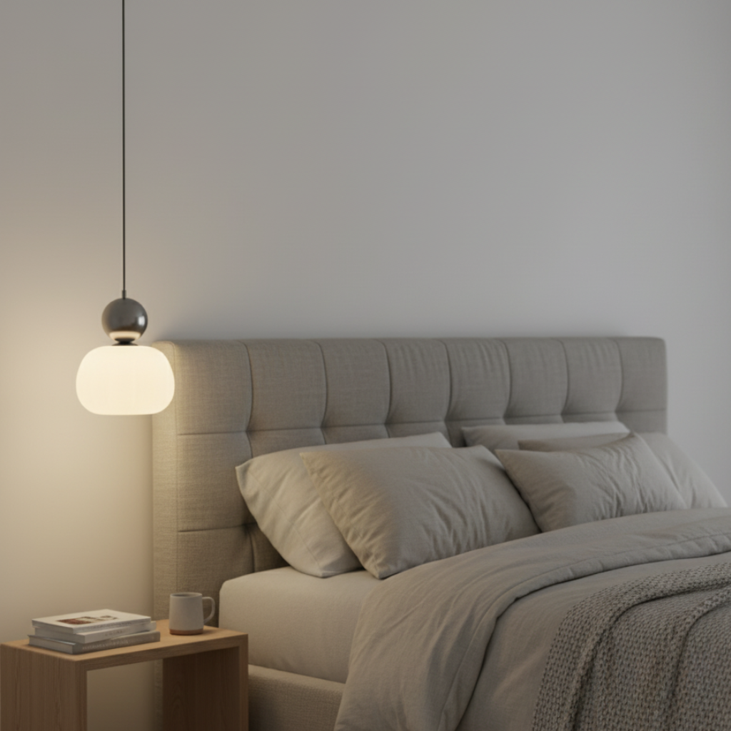 Lámpara colgante Opaline. Luz difusa cálida y diseño Bauhaus estriado para una iluminación interior única.