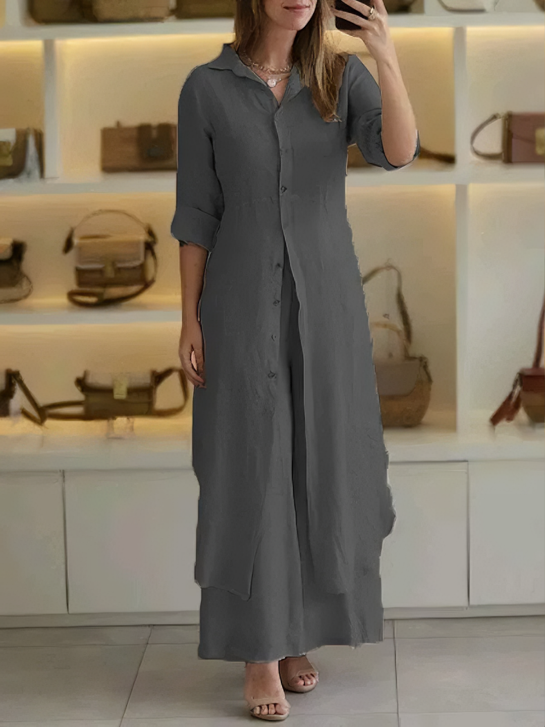 Ropa cómoda y elegante: Conjunto de vestido y pantalón Viena para mujer. Estilo sofisticado en dos piezas.
