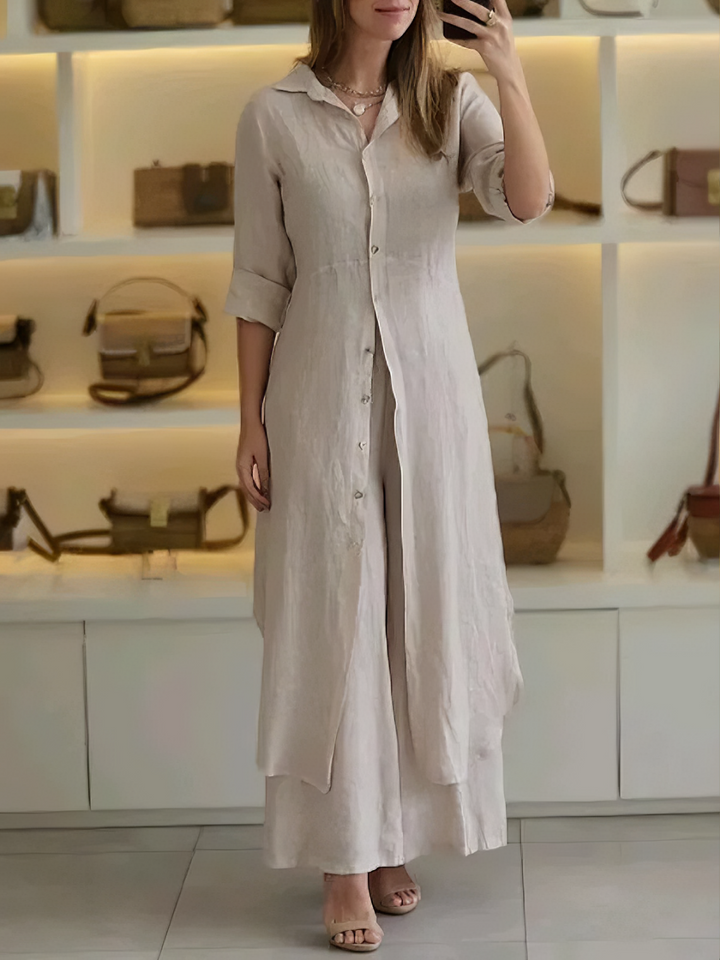 Moda femenina: Conjunto de dos piezas Viena con vestido y pantalón. Ideal para looks formales y casuales.