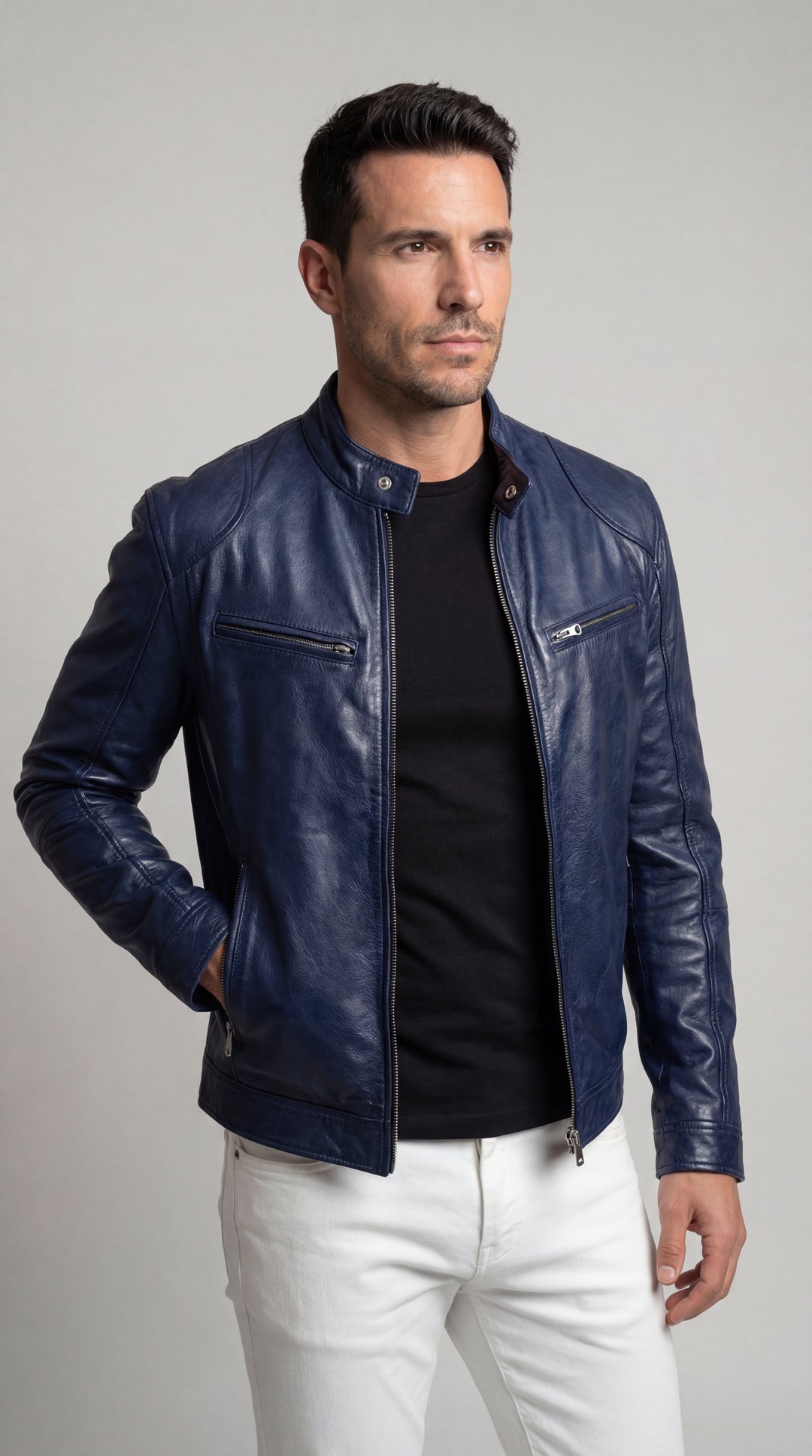 Chaqueta abrigadora de piel vegana para hombre, perfecta para el frío otoñal, estilo elegante.
