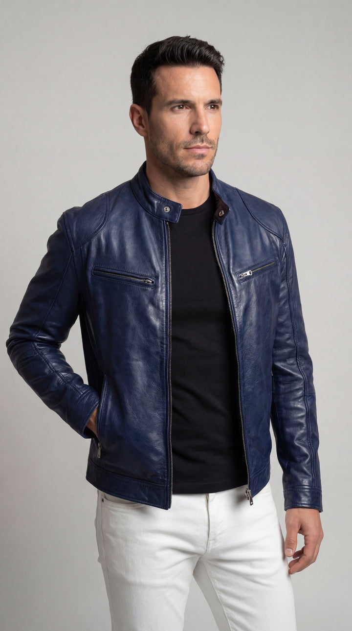Chaqueta abrigadora de piel vegana para hombre, perfecta para el frío otoñal, estilo elegante.