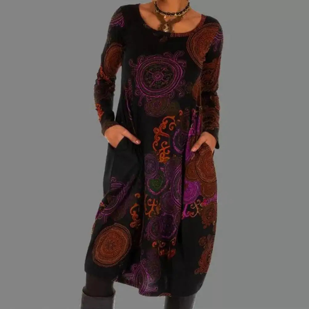 Vestido de moda primavera-verano SIENNA, midi bohemio con estampado exclusivo, comodidad y estilo.