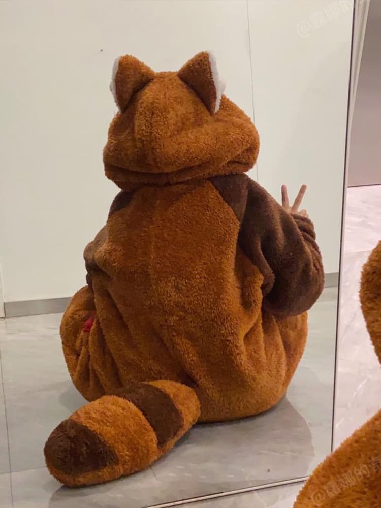 Pijama divertido de panda rojo con capucha para adultos, para relajarse o fiestas temáticas.