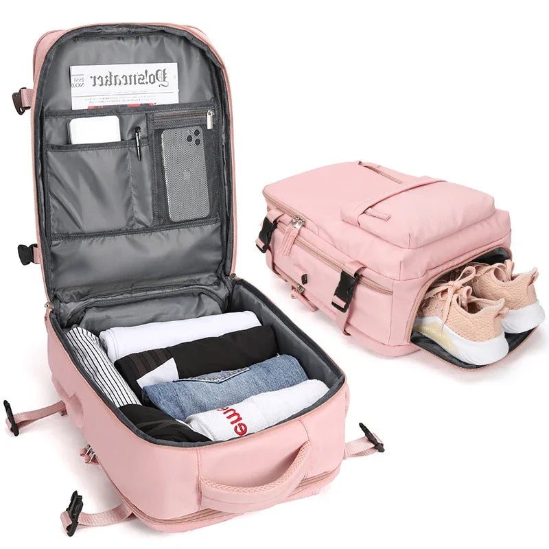 Mochila de viaje unisex con compartimento separado para zapatos. Ideal para equipaje de mano.