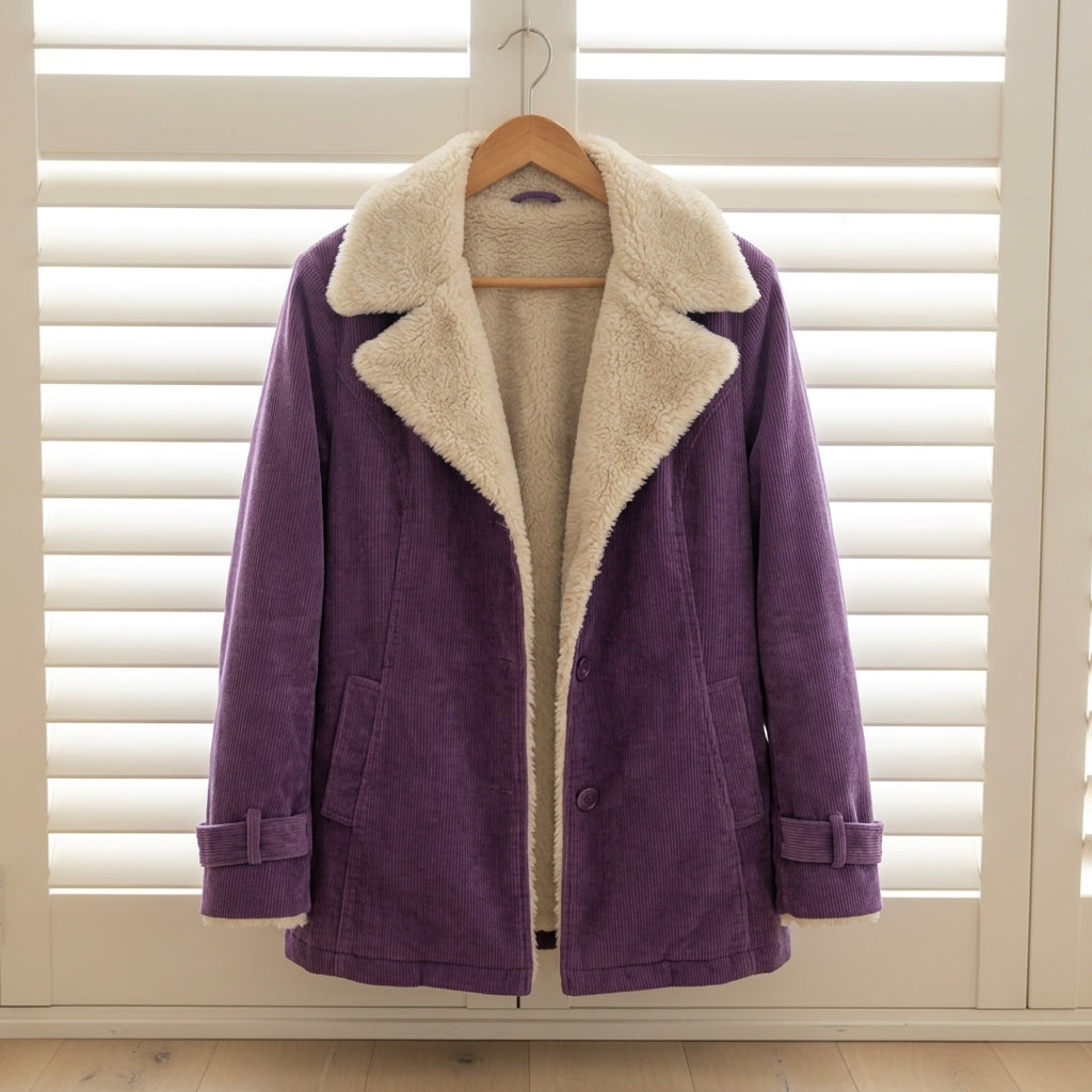 Chaqueta casual de mujer con forro borreguito, bolsillos. Perfecta para el invierno y uso diario.