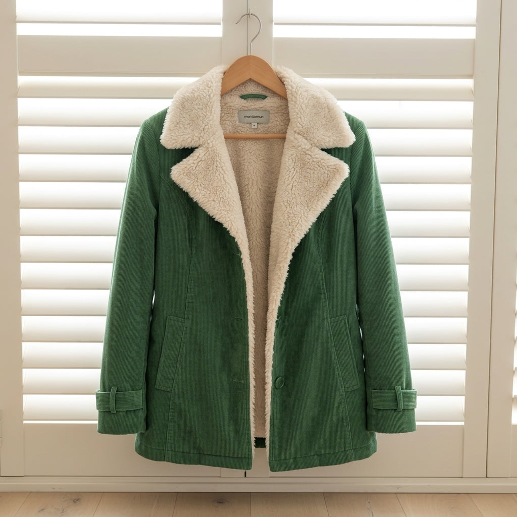 Chaqueta de invierno de mujer en ante sintético, súper cálida con suave forro de borreguito.