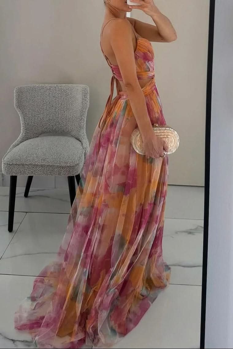Vestido de cóctel floral para mujer, con detalle de tul y sin mangas, perfecto para fiestas nocturnas.