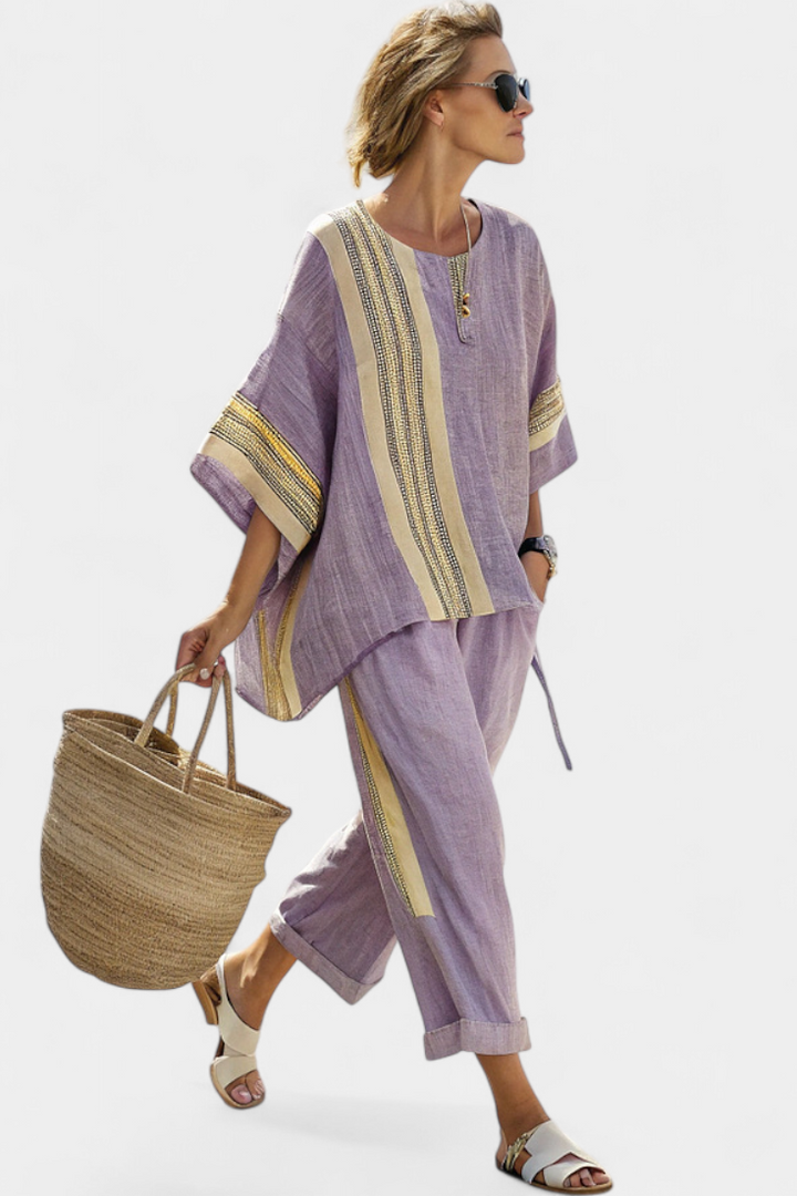 Atuendo de verano: conjunto de rayas para mujer, dos piezas, ideal para la comodidad diaria.