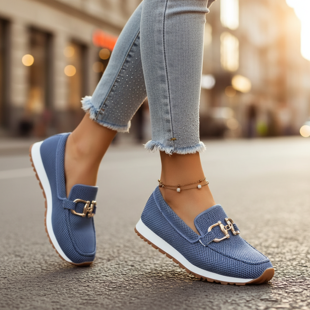 Calzado femenino cómodo: mocasín de mesh para mujer, perfil bajo y suela blanca, ideal para días de primavera.