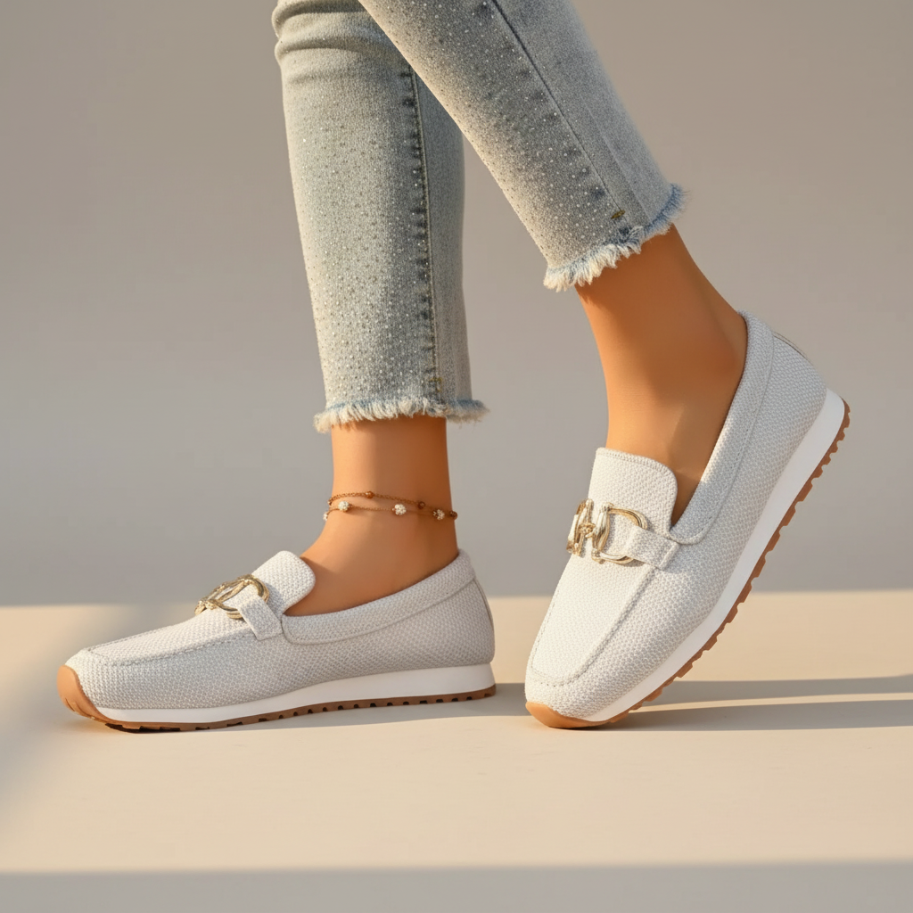 Mocasín de mesh transpirable para mujer, suela blanca. Un calzado casual y versátil para tu look de verano.