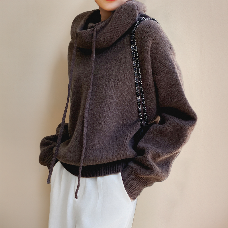 Sudadera de mujer moderna y cómoda de cuello vuelto, cordón y tejido texturizado, estilo holgado.